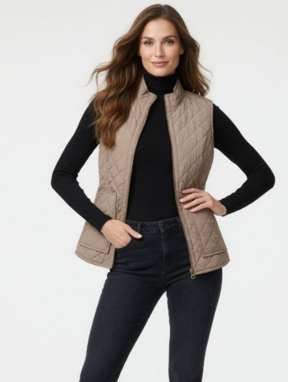 J. Jill Taupe Petite Quilted Vest (Size:xs)